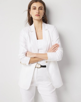 Linen-Blend One-Button Blazer | White House Black Market